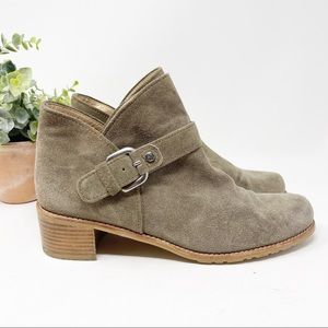 Stuart Weitzman Dude Suede Leather Taupe Booties